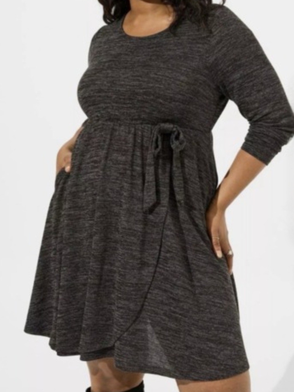 At The Knee Hacci Faux Wrap Dress